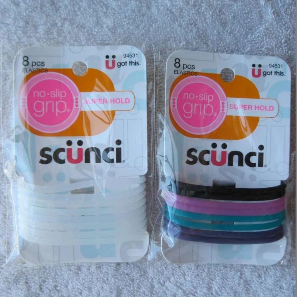 8 Scunci No Slip Grip Slide Proof Super Hold Stay Elastics Ponytailer Hair Bands
